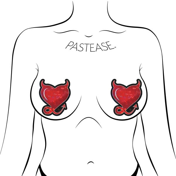 Pastease Glitter Devil Heart Pasties Red - Image 2