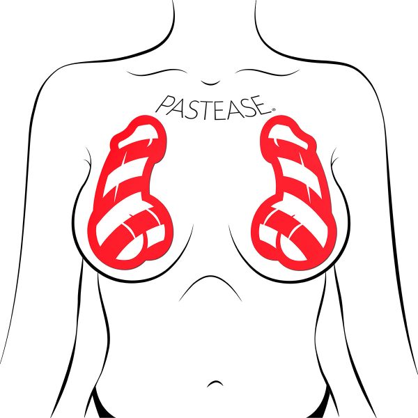 Pastease Candy Cane Penis Pasties Red/White - Image 2