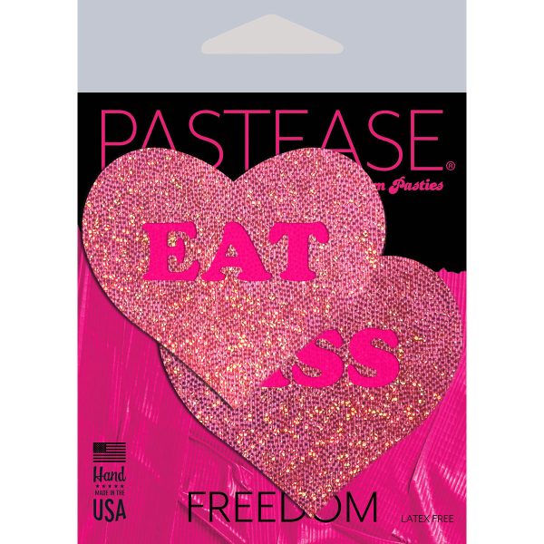 Pastease Glitter ''Eat Ass'' Heart Pasties Pink - Image 3