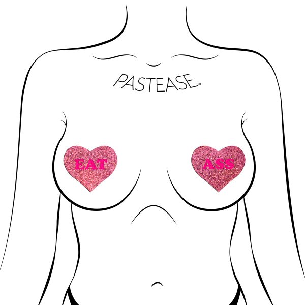 Pastease Glitter ''Eat Ass'' Heart Pasties Pink - Image 2