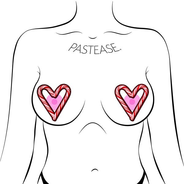Pastease Peek-A-Boob Candy Cane Heart Pasties Red/White - Image 2