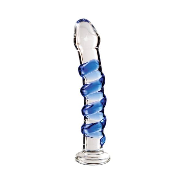 Icicles No. 5 Curved Ribbed 7 in. Glass Dildo Blue/Clear - Image 2