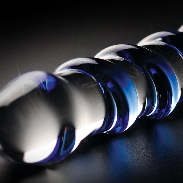Icicles No. 5 Curved Ribbed 7 in. Glass Dildo Blue/Clear - Image 4