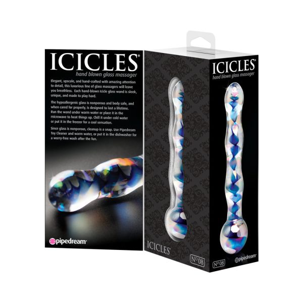 Icicles No. 8 Wavy 7 in. Glass Dildo Blue/Clear - Image 5