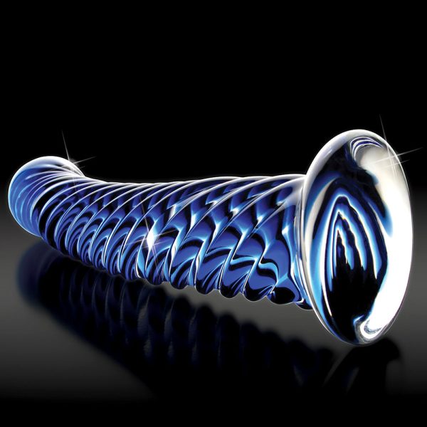 Icicles No. 29 Curved Textured 7.25 in. Glass Dildo Blue - Image 4