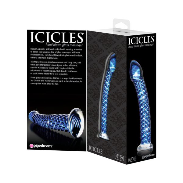 Icicles No. 29 Curved Textured 7.25 in. Glass Dildo Blue - Image 5