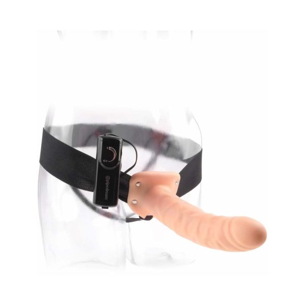 Fetish Fantasy Series 8 in. Vibrating Hollow Strap-On Beige/Black - Image 4