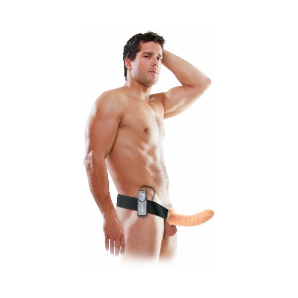 Fetish Fantasy Series 8 in. Vibrating Hollow Strap-On Beige/Black - Image 5