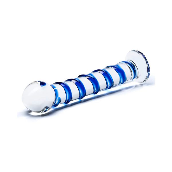 Glas 7.5 in. Blue Spiral Glass Dildo - Image 3