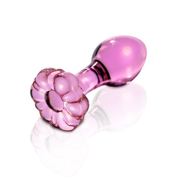 Icicles No. 48 Glass 3.5 in. Anal Plug With Flower Base Pink - Image 2