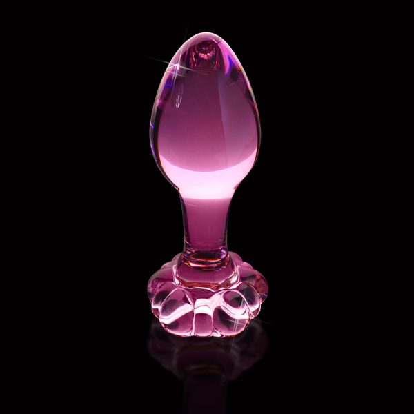 Icicles No. 48 Glass 3.5 in. Anal Plug With Flower Base Pink - Image 3