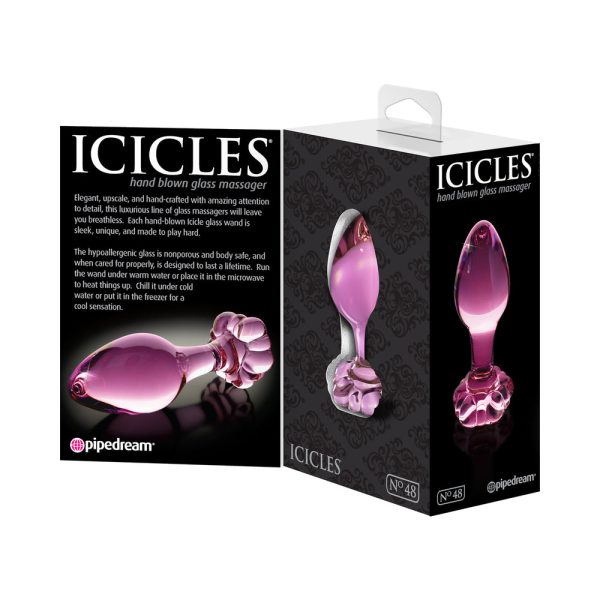 Icicles No. 48 Glass 3.5 in. Anal Plug With Flower Base Pink - Image 5