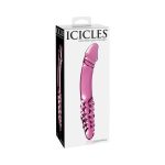 Icicles No. 57 Curved Textured 9 in. Dual-Ended Glass Dildo Pink