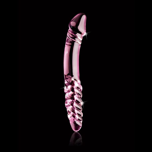 Icicles No. 57 Curved Textured 9 in. Dual-Ended Glass Dildo Pink - Image 3