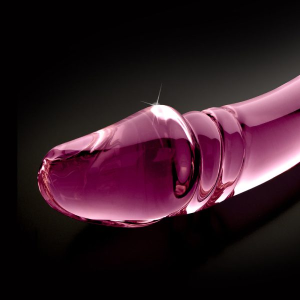 Icicles No. 57 Curved Textured 9 in. Dual-Ended Glass Dildo Pink - Image 4