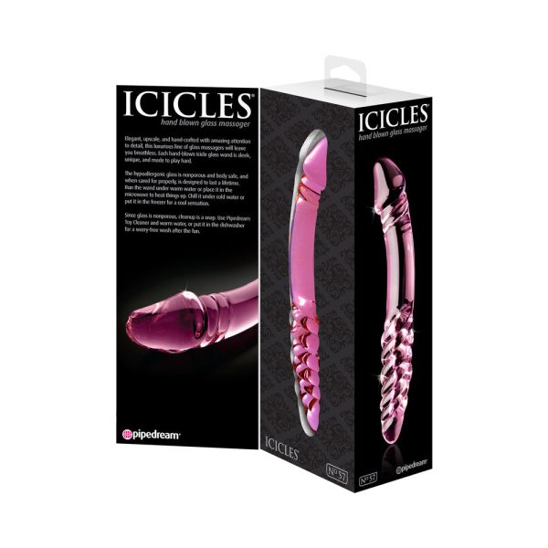 Icicles No. 57 Curved Textured 9 in. Dual-Ended Glass Dildo Pink - Image 5