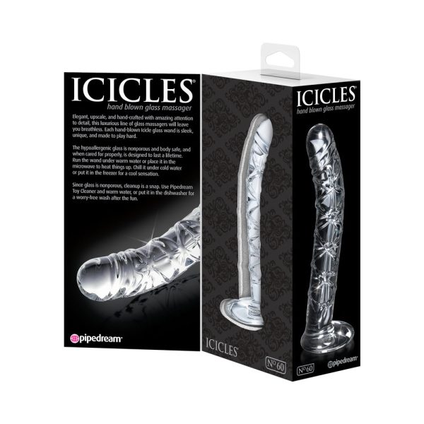 Icicles No. 60 Curved Ribbed 6.5 in. Glass Dildo Clear - Image 5
