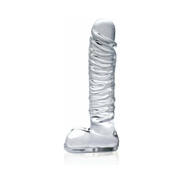 Icicles No. 63 Ribbed Realistic 8.5 in. Glass Dildo Clear - Image 2