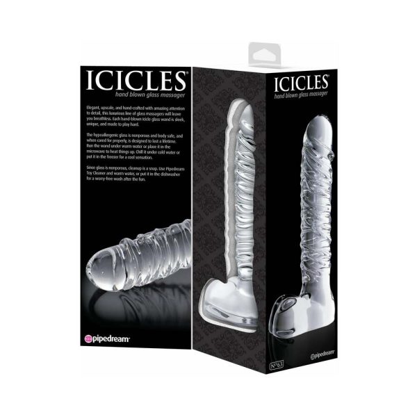 Icicles No. 63 Ribbed Realistic 8.5 in. Glass Dildo Clear - Image 3