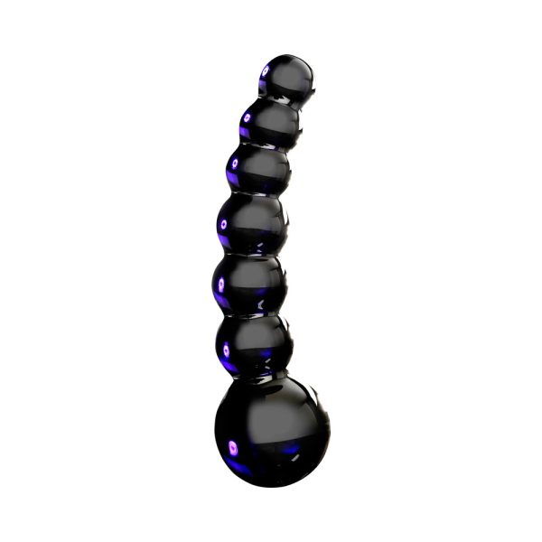 Icicles No. 66 Curved Beaded 4.75 in. Glass Dildo Black - Image 2