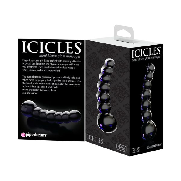 Icicles No. 66 Curved Beaded 4.75 in. Glass Dildo Black - Image 4