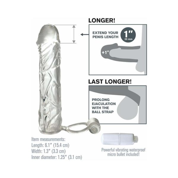 Fantasy X-tensions Vibrating Super Sleeve 1 in. Extension With Ball Strap Clear - Image 5
