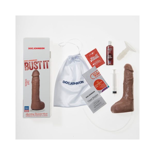 Bust It Squirting Realistic Cock Brown w/1oz Nut Butter - Image 5
