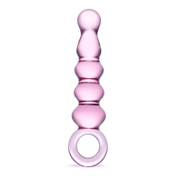 Glas 7.5 in. Quintessence Beaded Anal Slider Glass Dildo with Ring Handle - Image 2