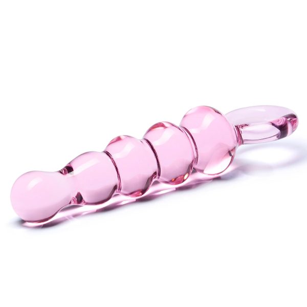 Glas 7.5 in. Quintessence Beaded Anal Slider Glass Dildo with Ring Handle - Image 3