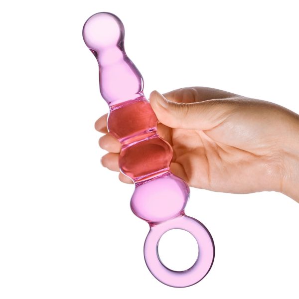 Glas 7.5 in. Quintessence Beaded Anal Slider Glass Dildo with Ring Handle - Image 4