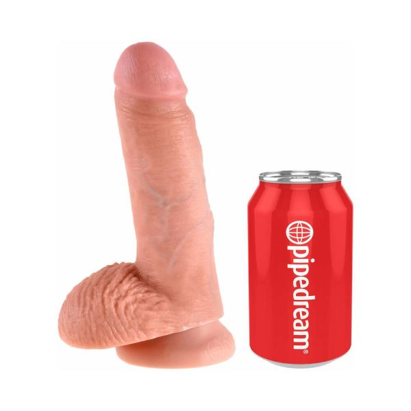 King Cock 7 in. Cock With Balls Realistic Suction Cup Dildo Beige - Image 5