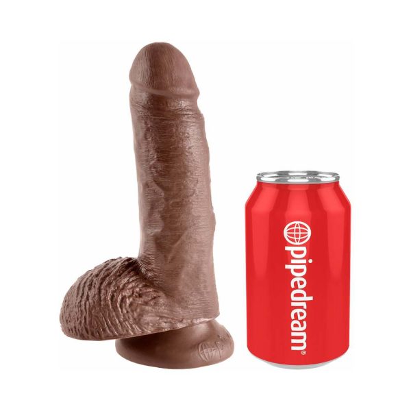 King Cock 7 in. Cock With Balls Realistic Suction Cup Dildo Brown - Image 5