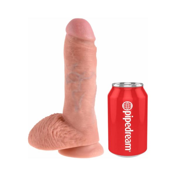 King Cock 8 in. Cock With Balls Realistic Suction Cup Dildo Beige - Image 5