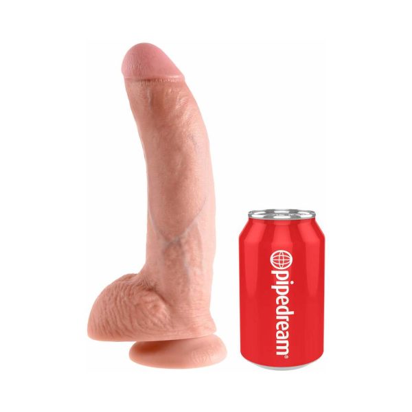 King Cock 9 in. Cock With Balls Realistic Suction Cup Dildo Beige - Image 5