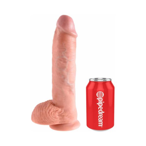 King Cock 10 in. Cock With Balls Realistic Suction Cup Dildo Beige - Image 5