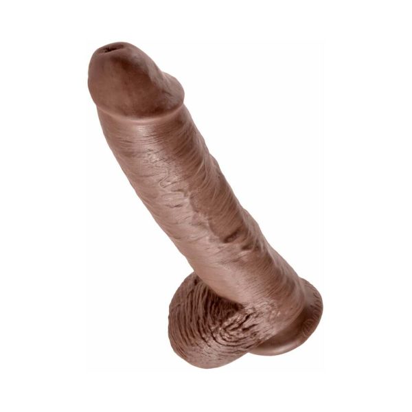 King Cock 10 in. Cock With Balls Realistic Suction Cup Dildo Brown - Image 3