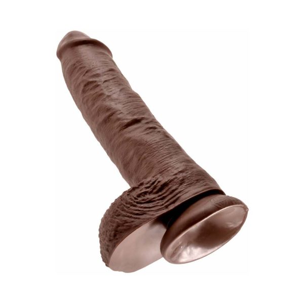 King Cock 10 in. Cock With Balls Realistic Suction Cup Dildo Brown - Image 4