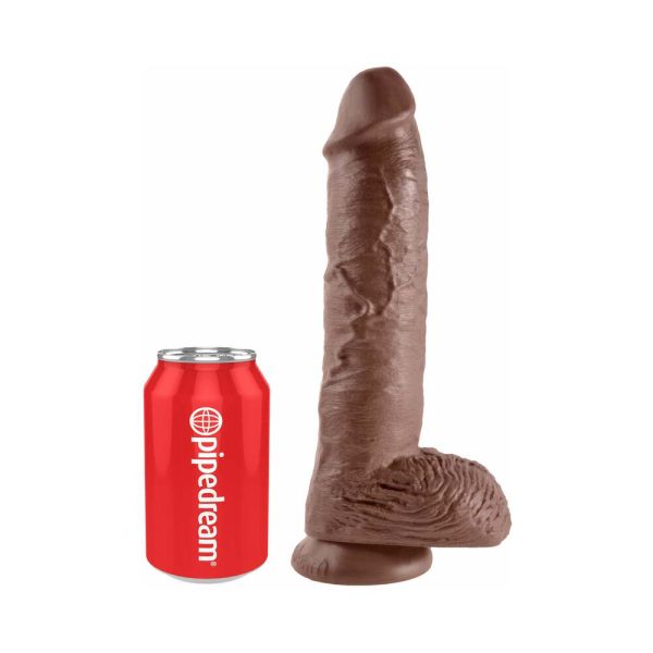 King Cock 10 in. Cock With Balls Realistic Suction Cup Dildo Brown - Image 5
