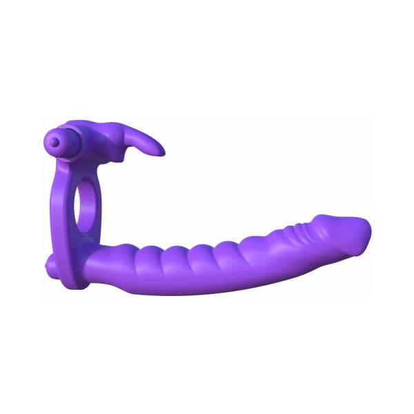 Fantasy C-Ringz Double Penetrator Vibrating Rabbit Dual Entry Cockring Purple - Image 2