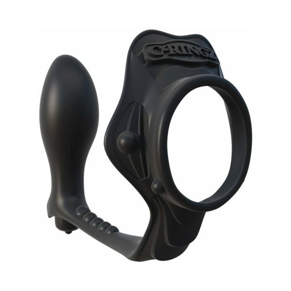 Fantasy C-Ringz Rock Hard Ass-Gasm Vibrating Silicone Cockring With Anal Plug Black - Image 2