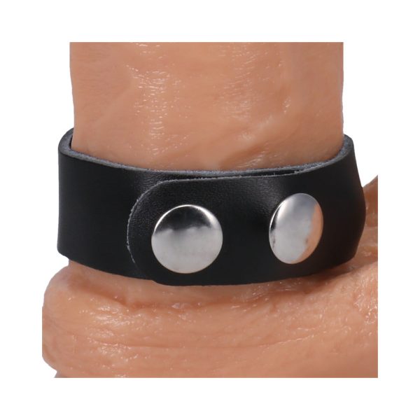 Rock Solid Adjustable Leather 3 Snap Cock Ring (Black) - Image 6