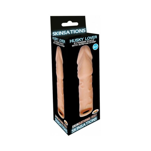 Skinsations Husky Lover Extension Sleeve With Scrotum Strap 6.5in - Image 3