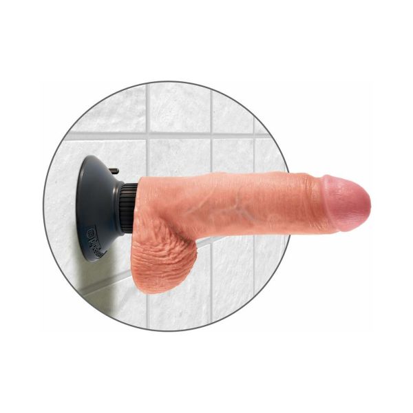 King Cock 7 in. Vibrating Cock With Balls Poseable Suction Cup Dildo Beige - Image 4