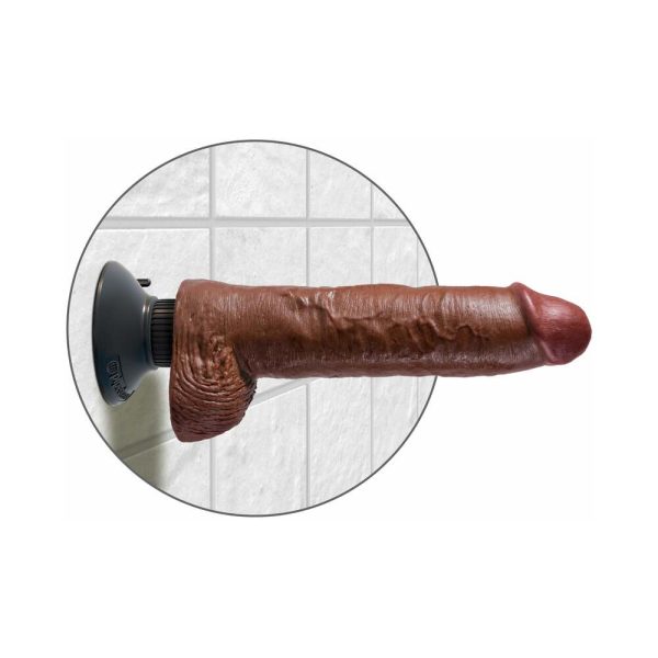 King Cock 10 in. Vibrating Cock With Balls Poseable Suction Cup Dildo Brown - Image 4