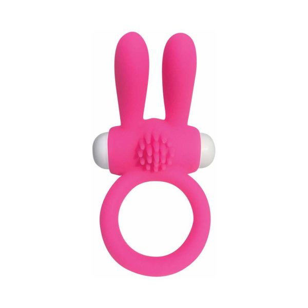 Neon Rabbit Ring Vibrating Silicone Cockring With Ears Pink - Image 2