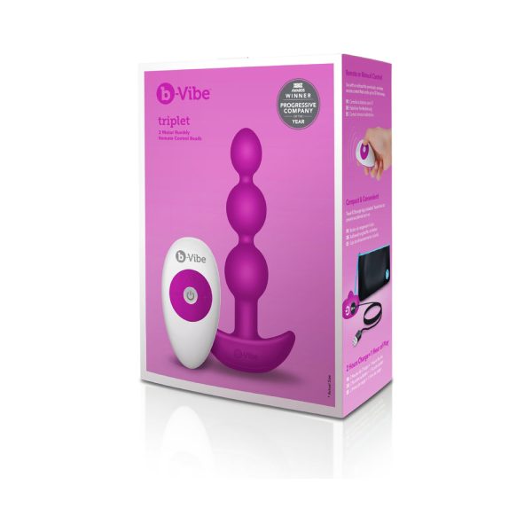 b-Vibe Triplet Rechargeable Remote-Controlled Vibrating Anal Beads Plug Fuchsia - Image 3