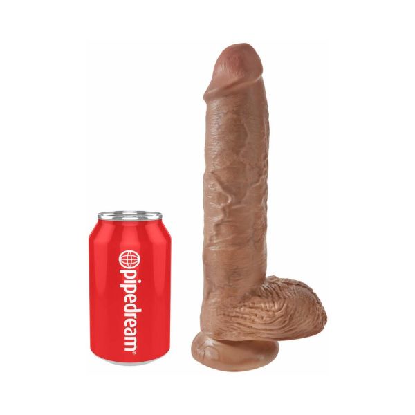 King Cock 10 in. Cock With Balls Realistic Suction Cup Dildo Tan - Image 5