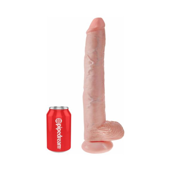 King Cock 14 in. Cock With Balls Realistic Suction Cup Dildo Beige - Image 5