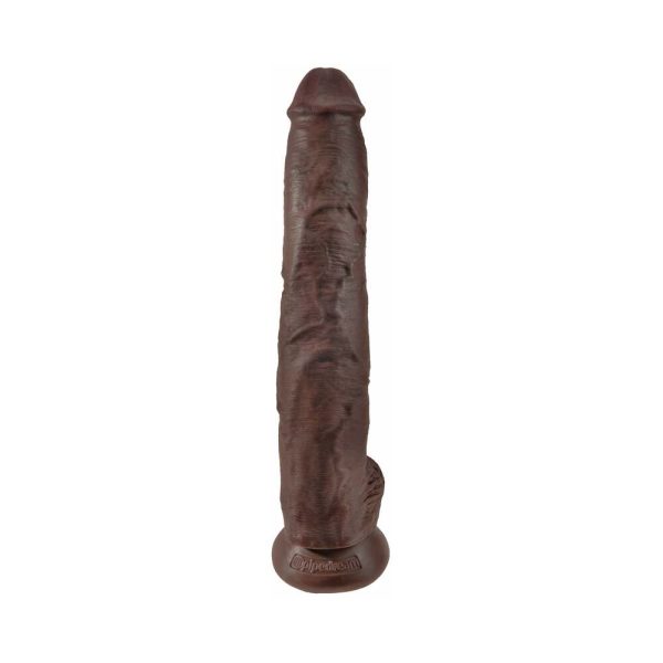 King Cock 14 in. Cock With Balls Realistic Suction Cup Dildo Brown - Image 2