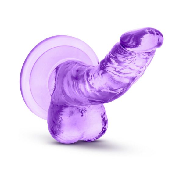 Naturally Yours 4 in. Mini Cock Realistic Dildo with Balls Purple - Image 4